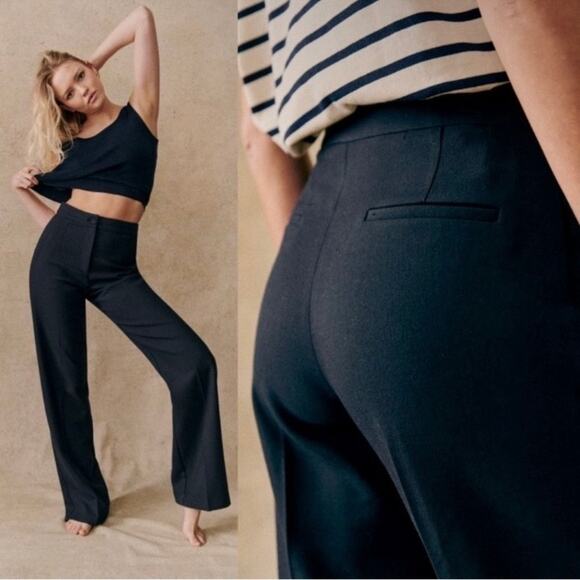 Sèzane US 4 Martin Trouser Pants in Navy High Waisted Wide Leg Chic Old Money - Picture 2 of 16